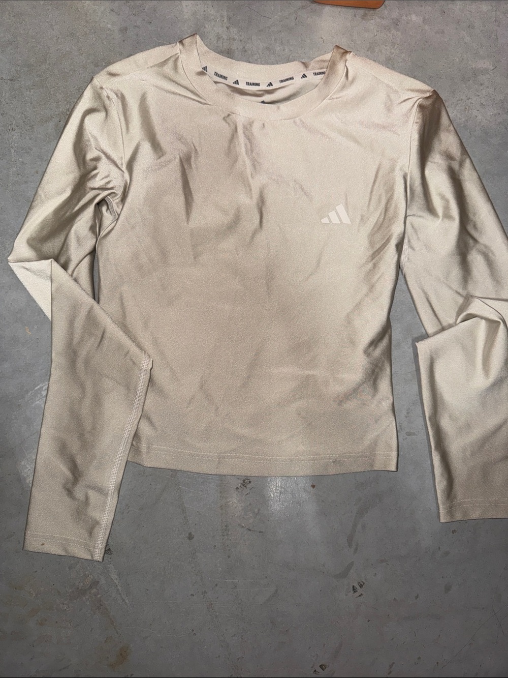 adidas shiny Long Sleeve Athletic Top in Light Cream